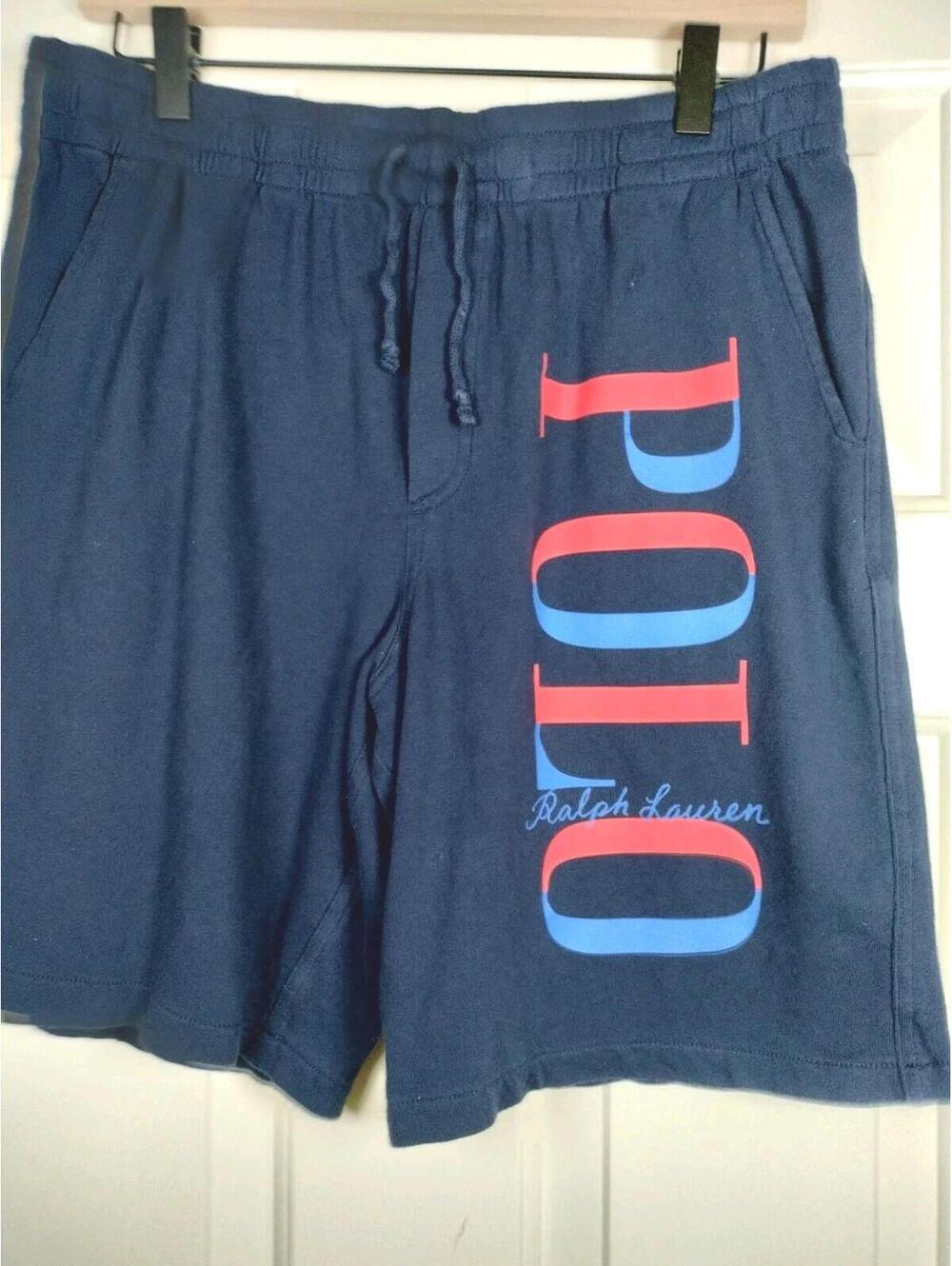 Polo Ralph Lauren Shorts Mens S / Youth XL Navy Blue Terry Fleece Spellout Logo